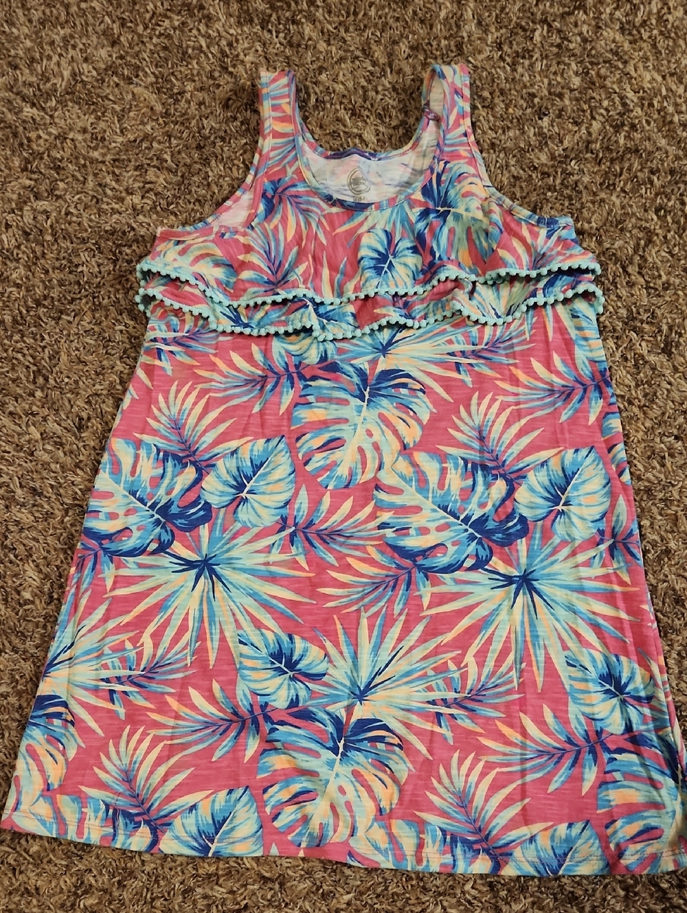 $3/Bundled- Tropical Leaf Dress with Blue Accents